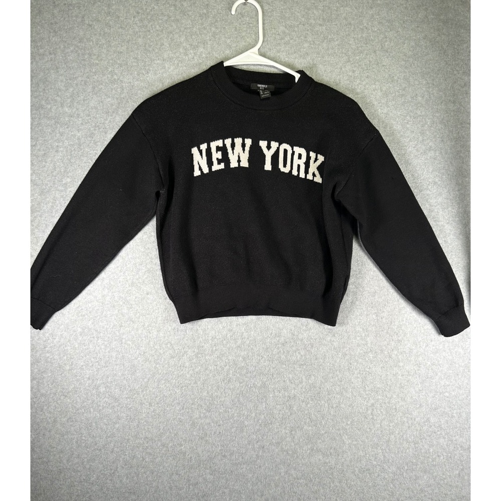 Forever 21 Kids New York Knit Sweater Black Varsity Spellout Crewneck Size 11/12